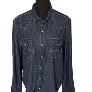 Frye & Co. Men’s Chambray Pearl Snap Button Denim Western/Cowboy Shirt